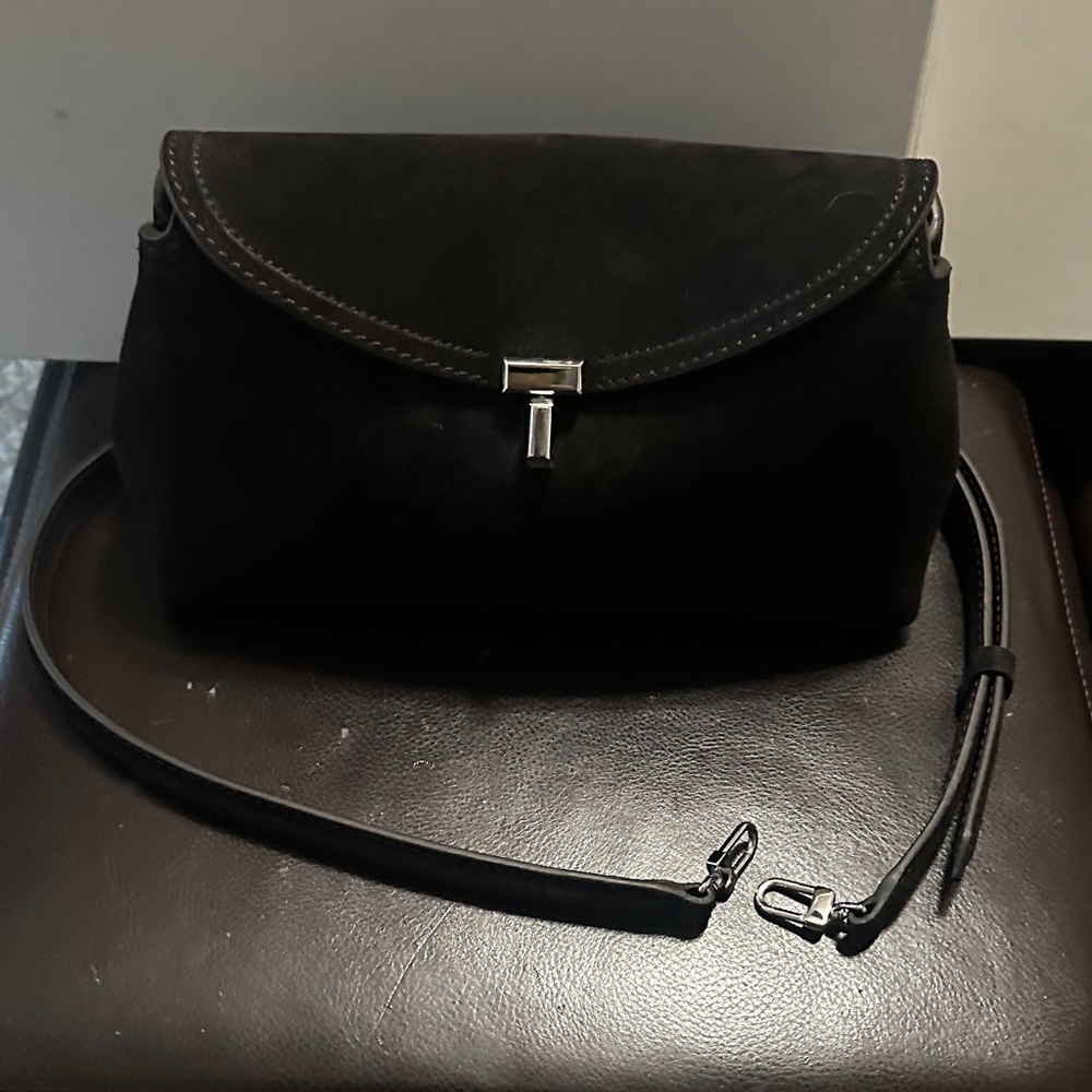 Toteme Brown Suede T-lock clutch with strap